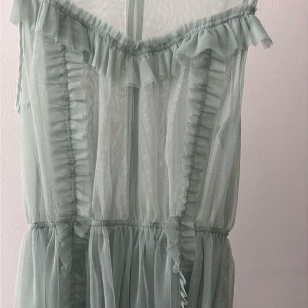 H & M Top 12 Mesh Peplum Green Ruffle Tulle Romantic Cottagecore Victorian Fairy - Picture 6 of 13